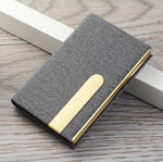 Business Card Holder Stainless Steel PU Leather Case Cards Holders Cover Grey
