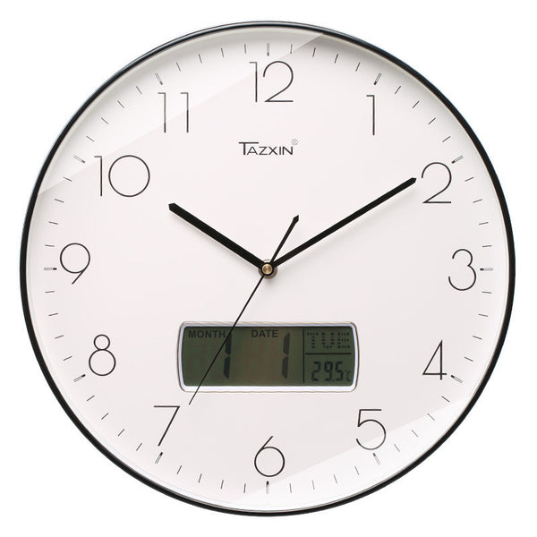 30cm Silent Wall Clock Analog Digital Display Calendar Temperature Home Decor White
