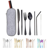 8 pcs Tableware Dinnerware Portable Stainless Steel Camping Travel Cutlery Set
