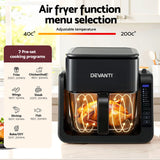 Devanti 2-IN-1 Air Fryer 5.5L Dual Zone Fryers Electric Cooker with Top BBQ Grill & Bot