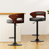 Artiss 4x Bar Stools Gas Lift Faux Leather Mid-back Curved Plywood Frame