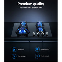 Devanti Gas Cooktop 60cm 4 Burner Ceramic Glass Cook Top Stove Hob Cooker LPG NG
