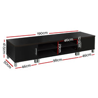 Modern TV Entertainment Unit Stand 190cm Cabinet Shelving Storage Black