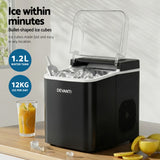 Devanti Ice Maker Machine Portable 12kg Countertop w/Self Cleaning 1.2L Black - Catching Deals