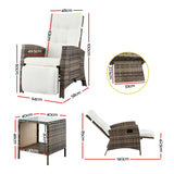 Gardeon 3PC Outdoor Bistro Set Recliner Chairs Table Sun lounge Patio Furniture Wicker Adjustable