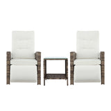 Gardeon 3PC Outdoor Bistro Set Recliner Chairs Table Sun lounge Patio Furniture Wicker Adjustable