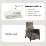 Gardeon 3PC Outdoor Bistro Set Recliner Chairs Table Sun lounge Patio Furniture Wicker Adjustable