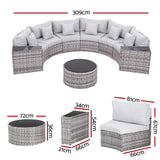 Gardeon 6 Seater Outdoor Sofa Set 9PCS Table Chair Set Garden Rattan Patio Furniture