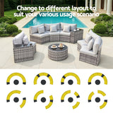Gardeon 6 Seater Outdoor Sofa Set 9PCS Table Chair Set Garden Rattan Patio Furniture
