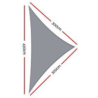 3x3x4.3m Instahut Shade Sail Triangle 280GSM 98% Grey Shade Cloth