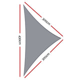 3x3x4.3m Instahut Shade Sail Triangle 280GSM 98% Grey Shade Cloth