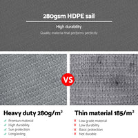 3x3x4.3m Instahut Shade Sail Triangle 280GSM 98% Grey Shade Cloth