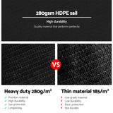 5x5x5m Instahut Shade Sail Triangle 280GSM 98% Black Shade Cloth