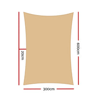 3x6m Instahut Shade Sail Rectangle 185GSM 95% Sand Shade Cloth