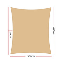 3x4m Instahut Shade Sail Rectangle 280GSM 98% Sand Shade Cloth