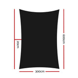 3x6m Instahut Shade Sail Rectangle 280GSM 98% Black Shade Cloth