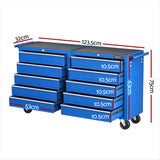 Giantz Tool Chest Trolley 10 Drawers Toolbox Storage Blue