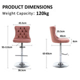 SERENITà Pink Velvet Bar Stools Adjustable Swivel Counter Height Chairs with Tufted Back and Nailhead Trim for Kitchen Island Pub Restaurant (2Pcs, Chrome Metal)