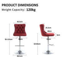 SERENITà Red Velvet Bar Stools Adjustable Swivel Counter Height Chairs with Tufted Back and Nailhead Trim for Kitchen Island Pub Restaurant (2Pcs, Chrome Metal)