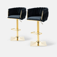 SERENITà Modern Velvet Breakfast Bar Stools Swivel Barstools Adjustable Counter Stools with Backrest Set of 2 Black