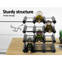 Artiss 12 Bottle Timber Wine Rack Wooden Storage Wall Racks Holders Cellar Black