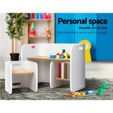 3PC Kids Table and Chairs Set Toys Play Desk Children Shelf Storage White - Catching Deals