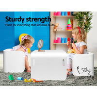 3PC Kids Table and Chairs Set Toys Play Desk Children Shelf Storage White - Catching Deals