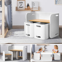 3PC Kids Table and Chairs Set Toys Play Desk Children Shelf Storage White - Catching Deals