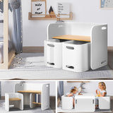 3PC Kids Table and Chairs Set Toys Play Desk Children Shelf Storage White - Catching Deals