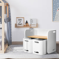 3PC Kids Table and Chairs Set Toys Play Desk Children Shelf Storage White - Catching Deals