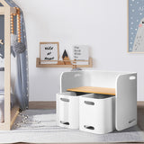 3PC Kids Table and Chairs Set Toys Play Desk Children Shelf Storage White - Catching Deals