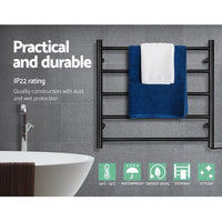 Heated Towel Rail Ladder Rails Electric Warmer Heater Holder Rack Bathroom Black