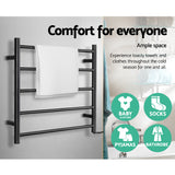Heated Towel Rail Ladder Rails Electric Warmer Heater Holder Rack Bathroom Black