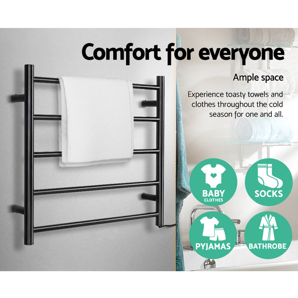 Heated Towel Rail Ladder Rails Electric Warmer Heater Holder Rack Bathroom Black