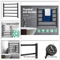 Heated Towel Rail Ladder Rails Electric Warmer Heater Holder Rack Bathroom Black
