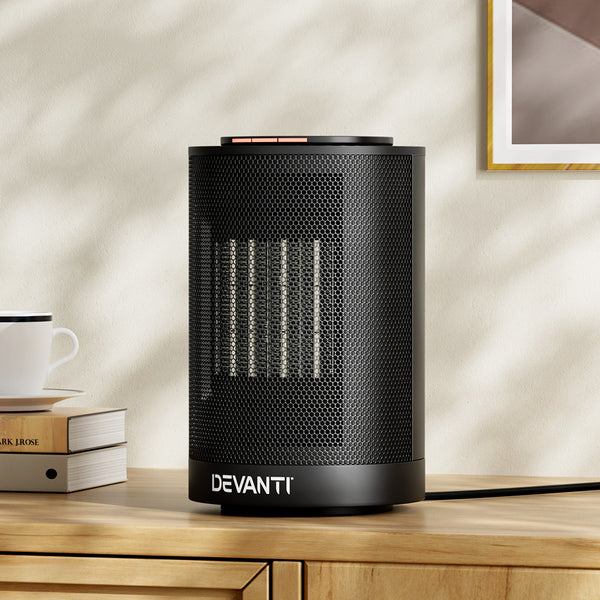 Devanti Electric Fan Heater 1200W Rapid Heat-up Compact Design Black