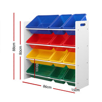 Keezi 12 Plastic Bins Kids Toy Organiser Box Bookshelf Storage Children Rack - Catching Deals