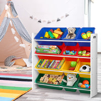 Keezi 12 Plastic Bins Kids Toy Organiser Box Bookshelf Storage Children Rack - Catching Deals