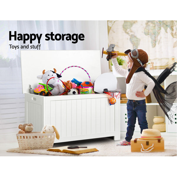 Keezi Kids Wooden Toy Chest Storage Blanket Box White Children Room Organiser - Catching Deals