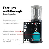 Devanti Outdoor Modern Gas Patio Heater Black 10kW Stainless Steel 