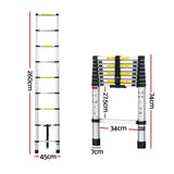 Giantz 2.6M Telescopic Ladder Aluminium Extension Extendable Steps Adjustable Height - Catching Deals