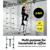 Giantz 2.6M Telescopic Ladder Aluminium Extension Extendable Steps Adjustable Height - Catching Deals