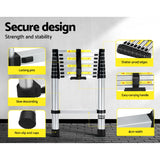 Giantz 2.6M Telescopic Ladder Aluminium Extension Extendable Steps Adjustable Height - Catching Deals