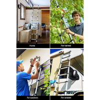 Giantz 2.6M Telescopic Ladder Aluminium Extension Extendable Steps Adjustable Height - Catching Deals