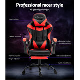 Artiss Gaming Office Chair Executive Computer Leather Chairs Footrest Red