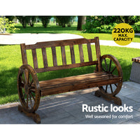 Garden Bench Wooden Wagon Wheel Chair Outdoor Park Backyard Benches Furniture - Catching Deals