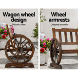 Garden Bench Wooden Wagon Wheel Chair Outdoor Park Backyard Benches Furniture - Catching Deals