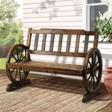 Garden Bench Wooden Wagon Wheel Chair Outdoor Park Backyard Benches Furniture - Catching Deals
