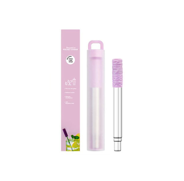 Telescopic Straws Reusable Stainless Steel Collapsible Portable Case Brush New - Catching Deals
