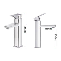 WELS Basin Mixer Tap Bathroom Counter Faucet Square Tall Vanity Brass Silver - Catching Deals